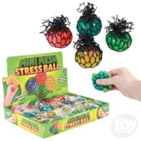 Squish and stretch stress balls with marbleized colors and spiky texture with retail display box