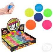 Sparkle Squeezy Sugar Ball display showing colorful stress balls and retail packaging box