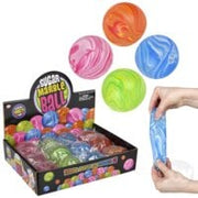 Sparkle Squeezy Sugar Ball display box showing colorful squishy balls and hand demonstration