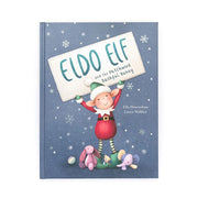 Eldo Elf and the Patchwork Bashful Bunny children's book cover with elf character holding sign