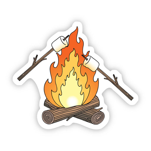 Vinyl sticker featuring campfire with marshmallow roasting sticks and flames