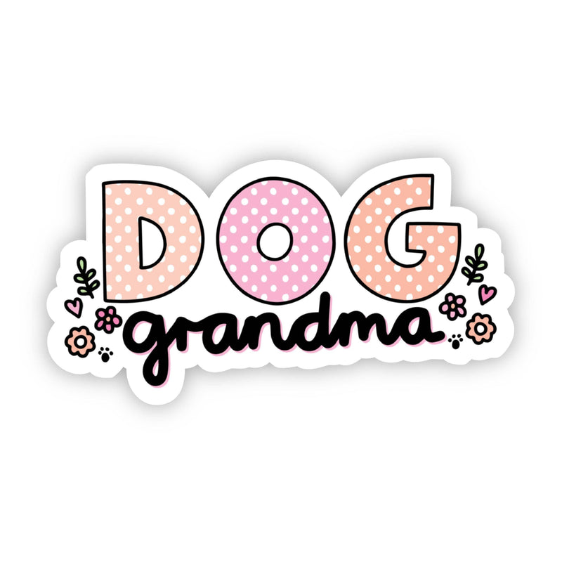 Dog grandma vinyl sticker with polka dot letters and floral decorations