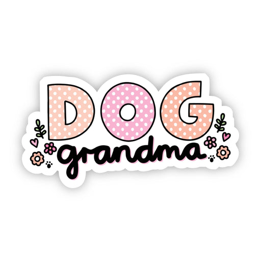 Dog grandma vinyl sticker with polka dot letters and floral decorations