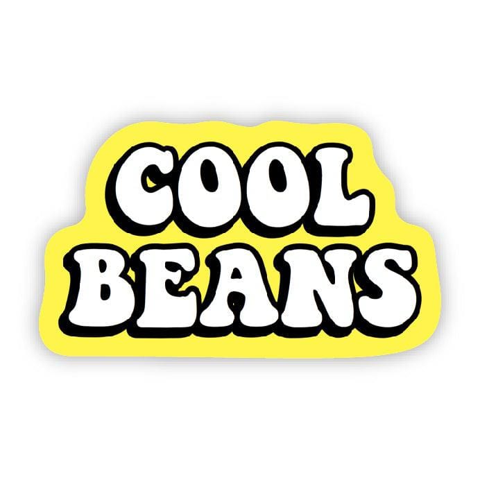 Yellow vinyl sticker with white text reading COOL BEANS in bold letters