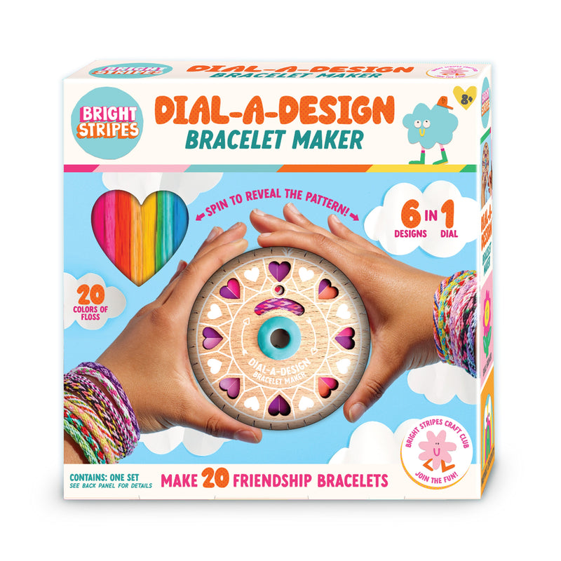 Bright Stripes Dial-A-Design Bracelet Maker kit packaging showing circular design wheel and hands