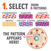 Dial-a-design bracelet maker wheel with pattern selection feature and craft supplies
