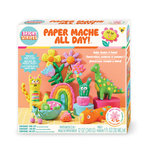 Bright Stripes Paper Mache All Day craft kit box showing colorful paper mache creations