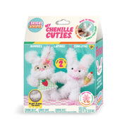 DIY Chenille Cuties Bunny craft kit package showing white fluffy bunnies with accessories