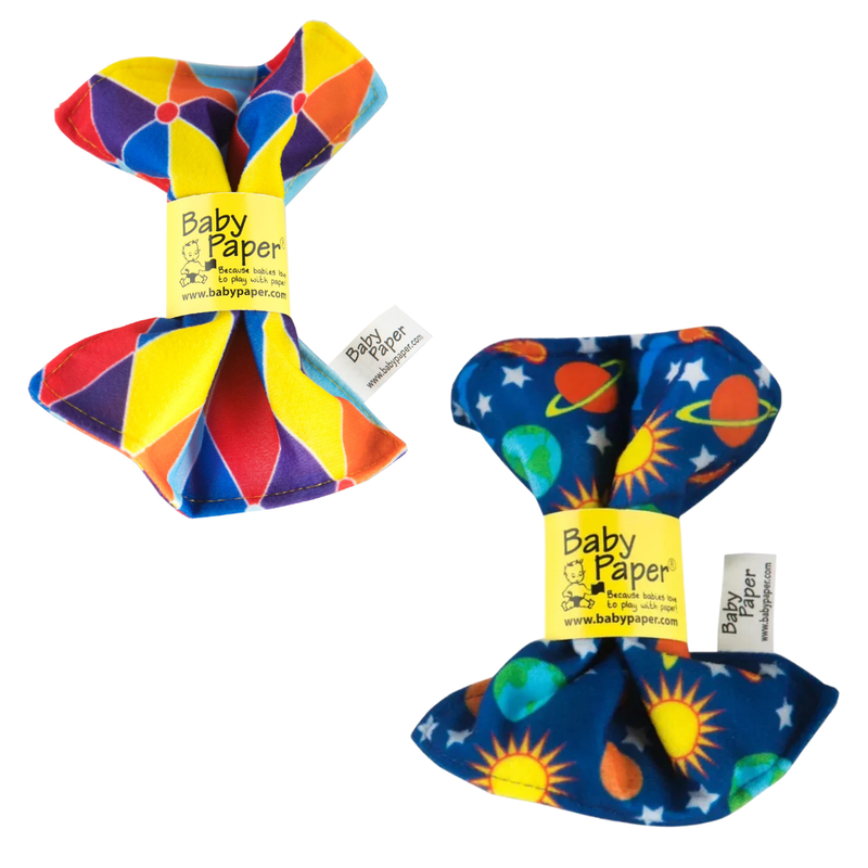 Colorful Baby Paper baby toy with soft fabric and crinkle texture.