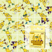 Squzzle Bananas brain teaser puzzle game by Fun Squared Games showing tile grid packaging