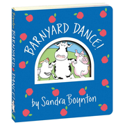 Children's book titled 'Barnyard Dance!' by Sandra Boynton with a blue cover and farm animal illustrations.