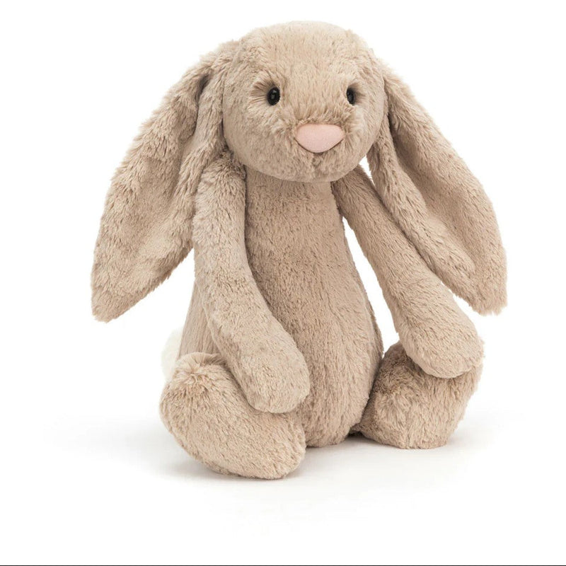 Jellycat Bashful Beige Bunny stuffed animal with long ears on white background