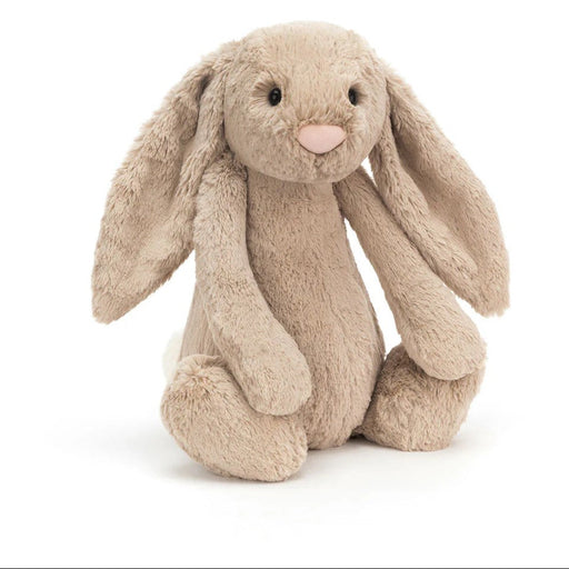 Jellycat Bashful Beige Bunny stuffed animal with long ears on white background