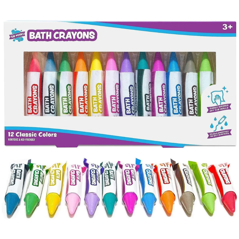 Box of bath crayons from Tub Works with 12 classic colors.