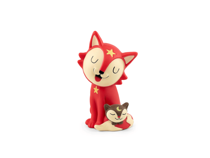 Red fox Tonie character with star decorations holding small brown cat companion figure