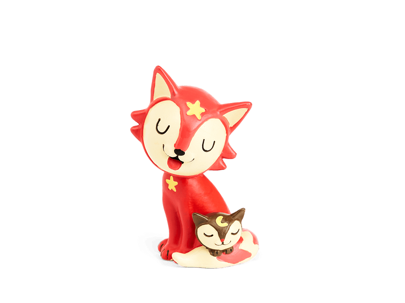 Red fox Tonie figure with yellow stars holding brown owl for bedtime songs