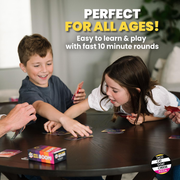 Children playing Bing Bang Boom with text 'Perfect for all ages! Easy to learn & play with fast 10 minute rounds'.
