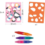 DJECO coloring kit with stencils, templates and three colorful crayons for children's art activities