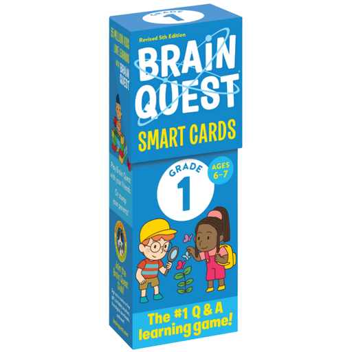 Blue box of Brain Quest Smart Cards Grade 1 box for ages 6-7 educational learning game.