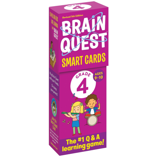 Purple box of Brain Quest Smart Cards Grade 4 on a white background.