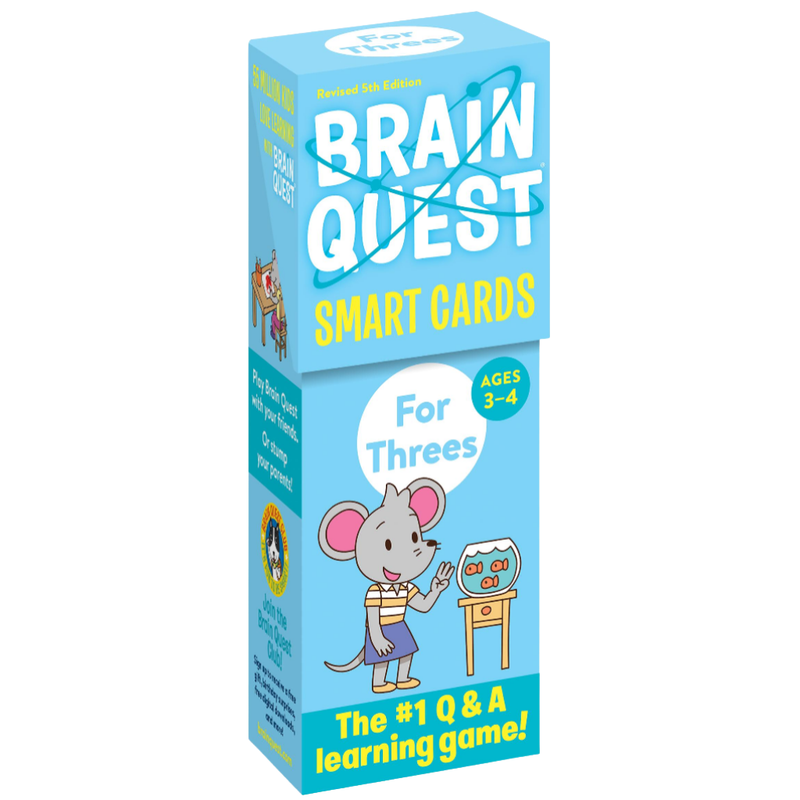 Blue box of Brain Quest cards with mouse on the front for ages 3-4.