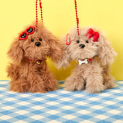 Bright Stripes fluffy chenille puppy bag charms in red accessories