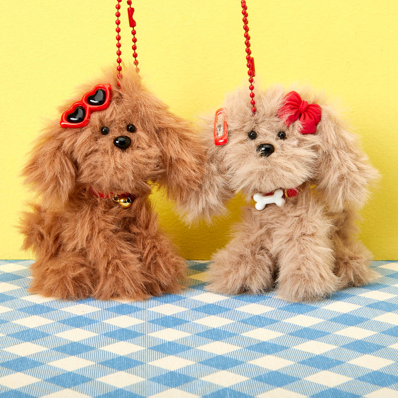 Bright Stripes fluffy chenille puppy bag charms in red accessories
