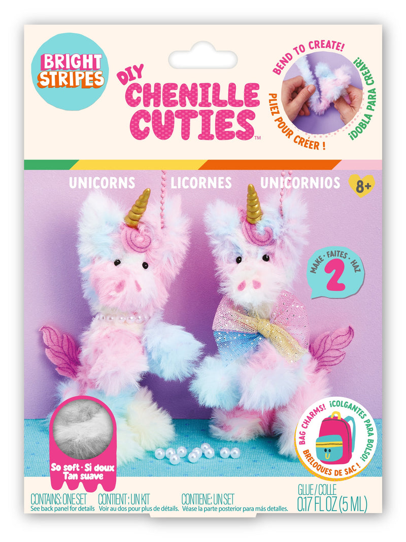 Bright Stripes Unicorns chenille craft kit on white