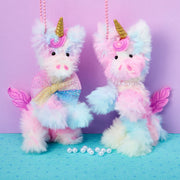 Bright Stripes pastel chenille unicorn bag charms with gold horns