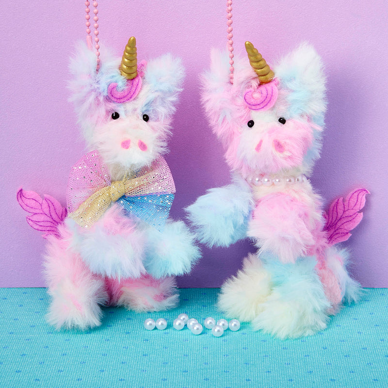 Bright Stripes pastel chenille unicorn bag charms with gold horns