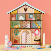 Bright Stripes painted wooden curio cottage with tiny collectibles
