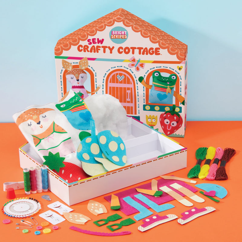 Bright Stripes woodland sewing projects and keepsake cottage box