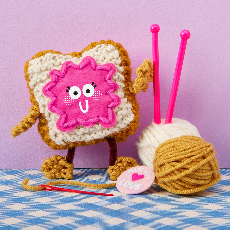 Bright Stripes knitted Toast-n-Jammy character in tan and pink