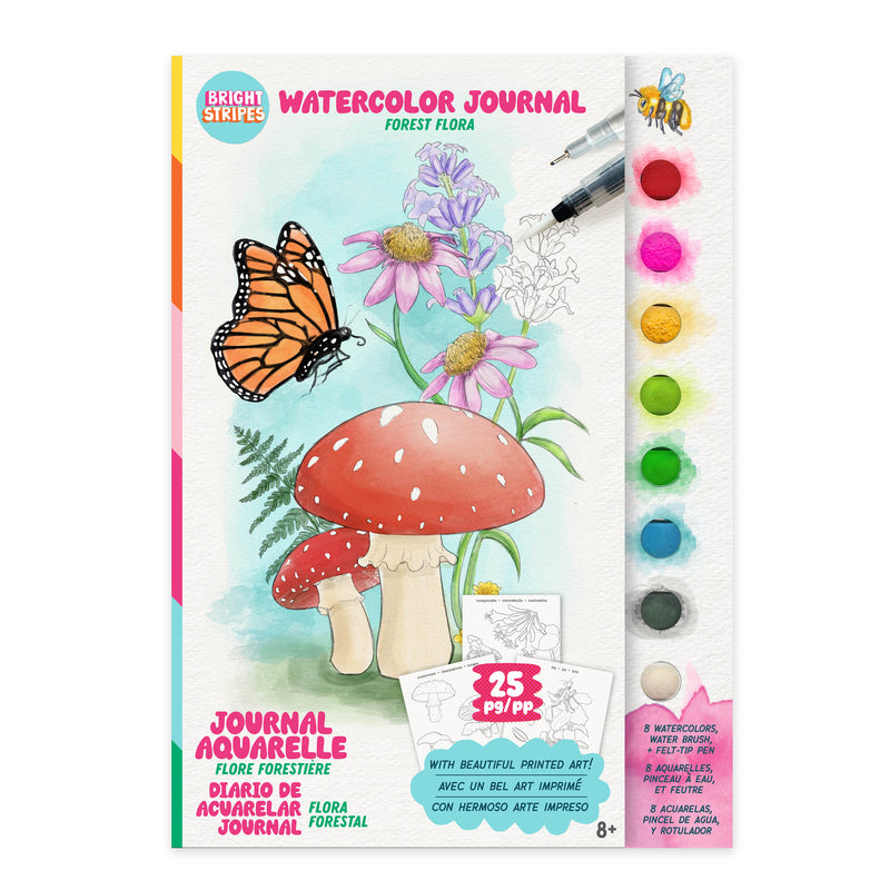 Bright Stripes Flora watercolor journal set on white