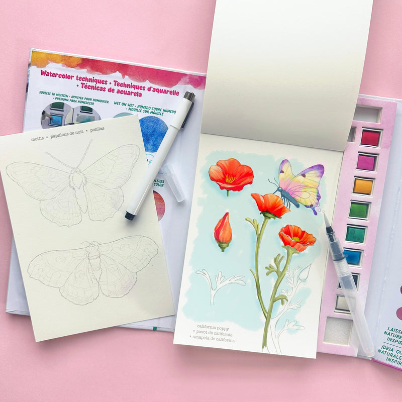 Bright Stripes forest flora watercolor journal open for painting