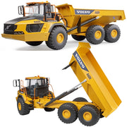Big, yellow dump truck.  It's one of the most powerful dumpers, the Volvo A60H, is another addition to Bruder's construction machinery range.