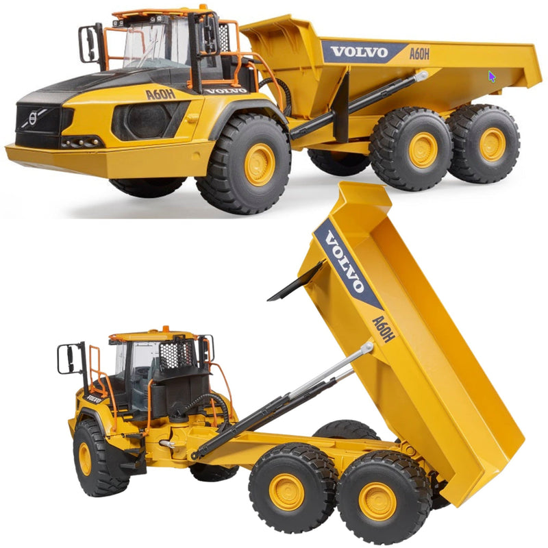 Big, yellow dump truck.  It's one of the most powerful dumpers, the Volvo A60H, is another addition to Bruder's construction machinery range.