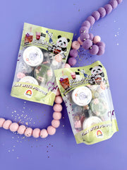 EarthGrown KidDoughs Bubble Tea play sets with purple and pink felt balls on purple background