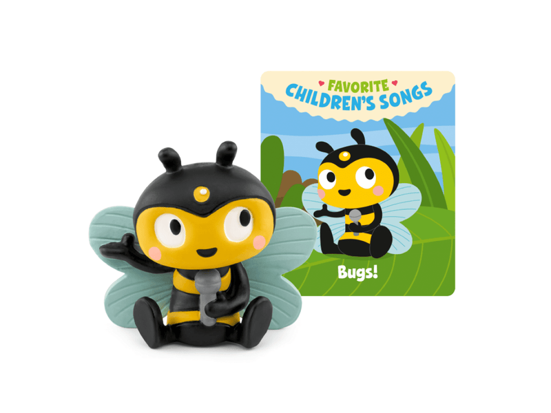 Tonies bee character figure with Favorite Children's Songs Bugs album cover on white background