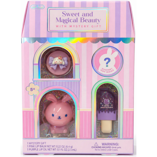 Pastel-colored packaging from Hot Focus with a pink lip balm, purple lip oil, and mystery gift element.