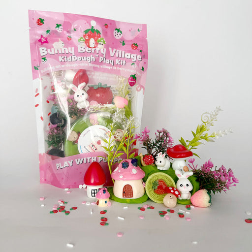 Bunny Berry Village KidDough Play Kit with pink packaging and miniature village accessories