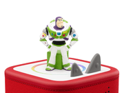 Buzz Lightyear Tonie figure standing on red Toniebox with gray rocks
