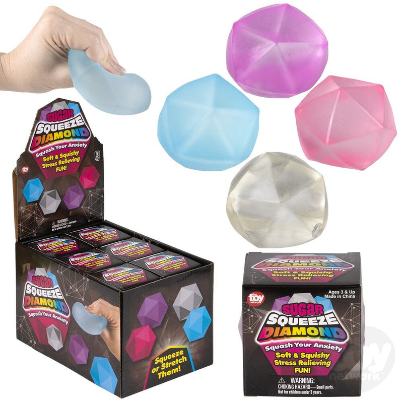Sugar Squeeze Diamond stress relief toys in multiple colors with retail packaging display box
