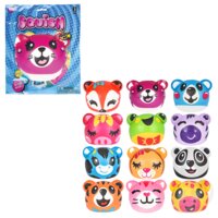 Christmas themed 2-inch squishy toy assortment featuring various colorful animal characters