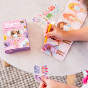 Child using Mini Transfer Magic Flower Fairies craft kit with colorful fairy illustrations