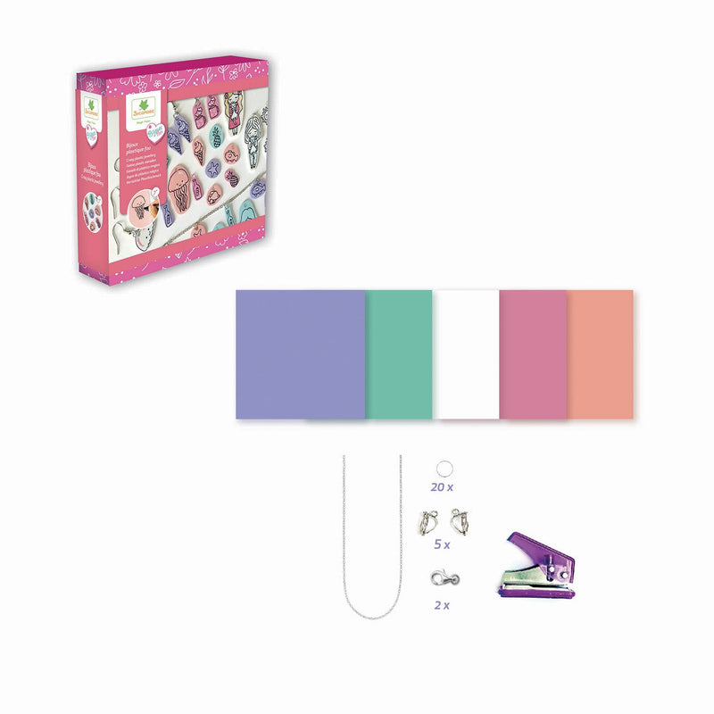 Bijoux Box jewelry making kit with clay, tools, chains and hardware components displayed
