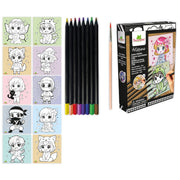 Artissimo Manga Workshop watercolor pencils set with coloring cards and chibi anime characters
