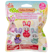 Calico Critters collectible toy package containing five small bunny-costume babies in pastel colors, shown in retail blister packaging with printed bunny illustrations and product text.