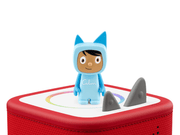 Blue Calm Creative Tonie figure on red Toniebox with shark fins