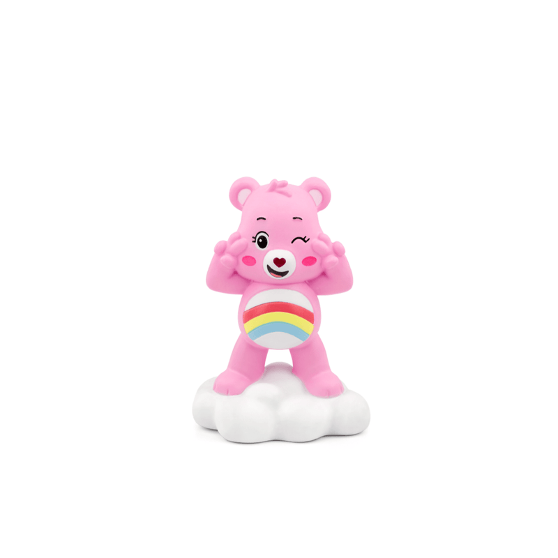 Pink Care Bears Cheer Bear Tonie figure with rainbow on belly standing on cloud